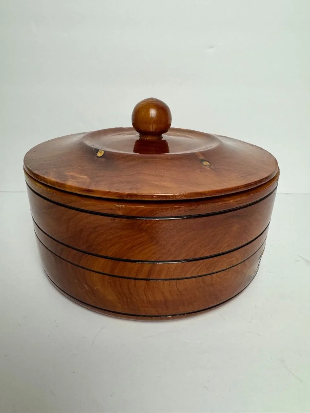 Vintage Wooden Bowl w/Lid  Storage Box Serving Dish